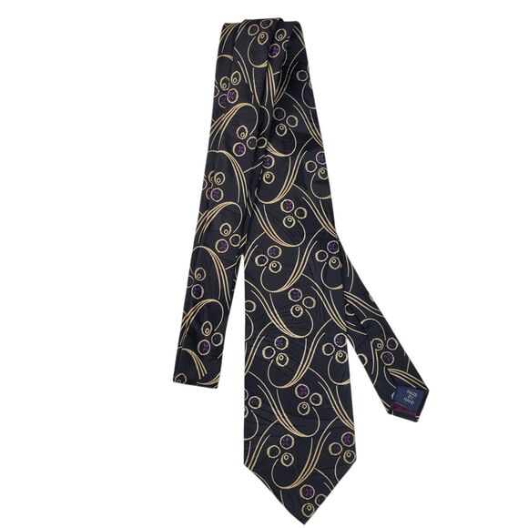 Vintage Polo Ralph Lauren Black Abstract Paisley Floral Silk Tie Made in USA - Picture 1 of 7